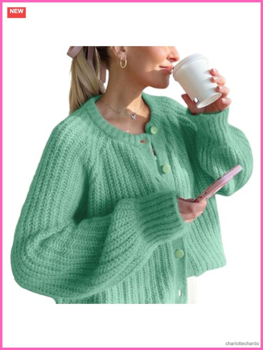 Women's Button Down Open Front Chunky Knit Cardigan Long Sleeve Cropped Y2K